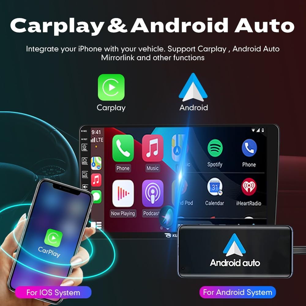 Kunfine Car CarPlay Android Auto Navigation Stereo GPS Radio Reverse Camera Display 9
