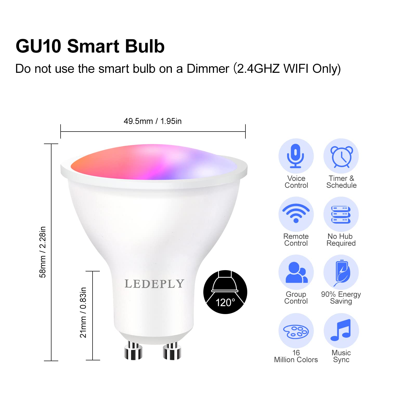 GU10 Smart Spot Light Bulb Compatible with Alexa, Google Home, SmartThings, 5W WiFi LED Track Light Bulbs, Color Changing, No Hub Required, 4 Pack