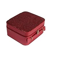 STRIPES Shiny Design Makeup Box Cosmetic Box Makeup Organizer Bag with Mirror for Travel, Large Vanity Box, Makeup Box Cosmetic Case with 2 Compartments with 1 Tray, Mehroon, Travel Accessories