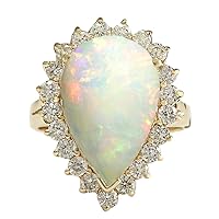 5.98 Carat Natural Multicolor Opal and Diamond (F-G Color, VS1-VS2 Clarity) 14K Yellow Gold Cocktail Ring for Women Exclusively Handcrafted in USA