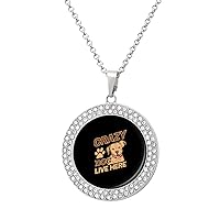 Crazy Dog Live Here Round Diamond Necklace Fashion Pendant Jewelry Gift for Men Women