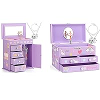Musical Jewelry Box for Girls with Spinning Ballerina Unicorn Design Purple 2 Pack