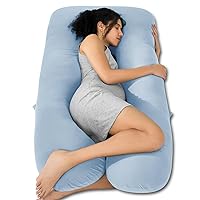 QUEEN ROSE Cooling Pregnancy Pillows, U Shaped Full Body Maternity Pillow for Pregnant Support, Rayon Derived from Bamboo, Buttery Soft, Super Breathable for Hot Sleeper, Blue