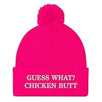 Guess What Chicken Butt Hat (Embroidered Pom-Pom Beanie) Gag Gift