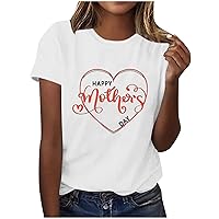 Happy Mother's Day T-Shirts for Women Letter Print Love Heart Graphic Tees Casual Short Sleeve Crew Neck Pullover Top