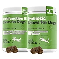 Deley Naturals Probiotics + 15 in 1 Multivitamin for Dogs, 2 x 120 Grain Free Chicken Soft Chews, Made in USA Dog Treats, Natural
