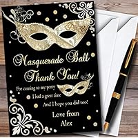 Gold & Black Masquerade Ball Personalized Party Thank You Cards