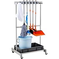 VEVOR Garden Tool Organizer, 10 Slots with Hooks, Yard Tool Tower Rack with Wheels for Garage Organization and Storage, Hold Long-Handled Tool/Rake/Broom, Metal Tool Stand Holder for Shed, Outdoor