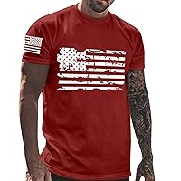 Men's USA Star Stripes Flag Distressed Print Shirt Light Weight Tight Muscle Shirt Soft Quick Drying Fashion T Shirt (,)