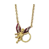 1928 Jewelry 14K Gold Dipped Angel With Purple Enamel Wings And Light Purple Crystals Badge And Eyeglass Holder Pendant Necklace For Women 28