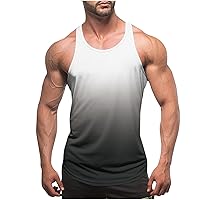 Men's Gradient Print Tank Tops Gym Bodybuilding Fitness Sleeveless Shirt for Beach Running Workout Quick Dry Swim Top