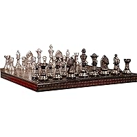 Collectible Premium Luxury Solid Metal Brass Chess Set for Adults Sets - Board Game Pieces 14Inx14In, Set, Silver & Black, 14X14X5 Inches