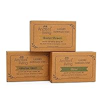 Natural Daily Bath needs (Handmade soaps) - 100 gm each Kasturi Turmeric Soap for Radiance Multani Mitti Soap for Anti Aging Tulasi Soap for Cleansing
