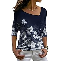 TIAFORD Women’s Floral Print Long Sleeve Tops 2023 Casual Skew V Neck Fashion Shirt Blouse Loose Tunic Tops