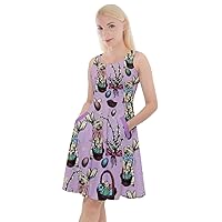 CowCow Womens Easter Festival Colorful Eggs Rabbits Chicks Knee Length Skater Dress with Pocket, XS-5XL