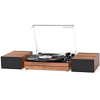 Record Player for Vinyl with External Speakers, Belt-Drive Turntable Dual Stereo Speakers Vintage LP Support 3 Speed Wireless AUX Headphone Input Auto Stop Music Lover Walnut Red
