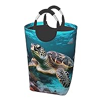 Laundry Basket Freestanding Laundry Hamper Ocean Animal Turtle Collapsible Clothes Baskets Waterproof Tall Dirty Clothes Hamper for Dorm Bathroom Laundry Room Storage Washing Bin