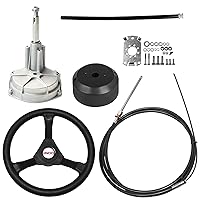 Boat Steering Cable 12 FT Outboard Steering Cable Mechanical Rotary Steering Kit with 13 Inch Wheel for Boat Steering System