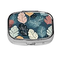Luxury Cute Leaves Print Pill Box Square Metal Pill Case with 2 Compartment Portable Travel Pillbox Cute Mini Medicine Organizer for Pocket Purse