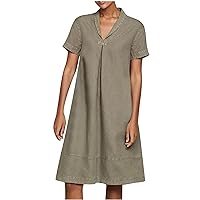 Women's Summer Short Sleeve V Neck Ruffle Tiered Midi Party Dress Plus Size Linen Dresses Beach Basic T Shirt Dress