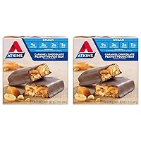 Atkins Caramel Chocolate Peanut Nougat Snack Bar, Protein Snack, High in Fiber, 2g Sugar, Keto Friendly, 5 Count (Pack of 2)