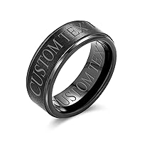 Personalize Vaccinated Customizable Wide Polished Beveled Edge Brushed Satin Matte Couples Titanium Black or Silver-Tone Wedding Band Ring For Men Comfort Fit 8MM