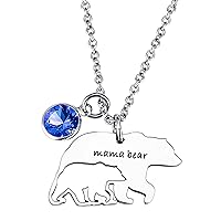 YOUFENG Mom Necklace Mothers Day Gifts Mama Bear Necklaces Pendant 12 Months Birthstone Jewelry for Women Girls