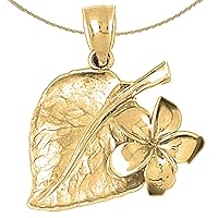 Jewels Obsession Silver Flower Necklace | 14K Yellow Gold-plated 925 Silver Plumeria & Sacred Fig Leaf Pendant with 18