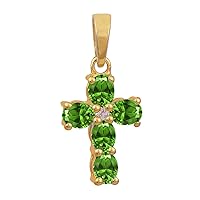 Multi Choice Round Shape Gemstone 925 Sterling Silver Yellow Gold Plated Christian Cross Pendant