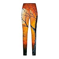 Halloween Leggings for Women's Printed Slim Hip Lifting Yoga High Waist Elastic Waistband Pants Oversize Skeleton Leggings for Ladies Yoga Tights Trousers Workout Running Butt Lift Compression Party