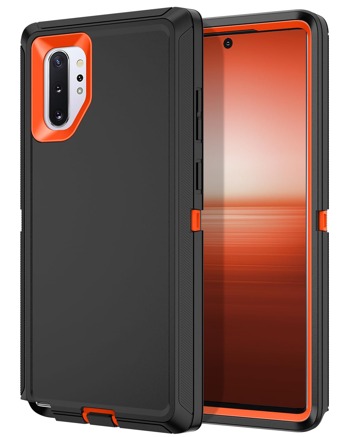 I-HONVA for Galaxy Note 10 Plus Case Shockproof Dust/Drop Proof 3-Layer Full Body Protection [Without Screen Protector] Heavy Duty Durable Cover Case for Samsung Galaxy Note 10 Plus,Black/Orange