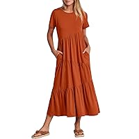 ANRABESS Women Summer Maxi Dress Short Sleeve Swing Casual Asymmetric Tiered Vacation Long Beach Sundress Outfits
