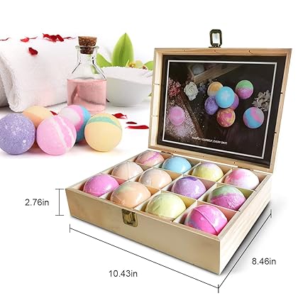 Greenkou Wooden Box Bath Bombs Gift Set Perfect for Bubble & Spa Bath Birthday Gifts for Boys, Girls Kids, Mom, Christmas Gift