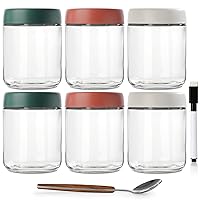 DIMBRAH Overnight Oats Containers with Lids, Mason Jars 16oz with Lids - Set Of 6, Practical Oatmeal Container to Go, Chia Seed Pudding Jars, with Spoon and Marker