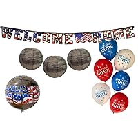 Welcome Home Military Party Decorations: Bundle Includes Welcome Home Mylar Balloon, Welcome Home Banner, Camo Paper Lanterns, and Welcome Home Latex Balloons in an American Heroes Design