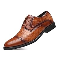 Mens Woven Leather Dress Shoes Wingtip Lace Up Oxfords Classic Formal Derby