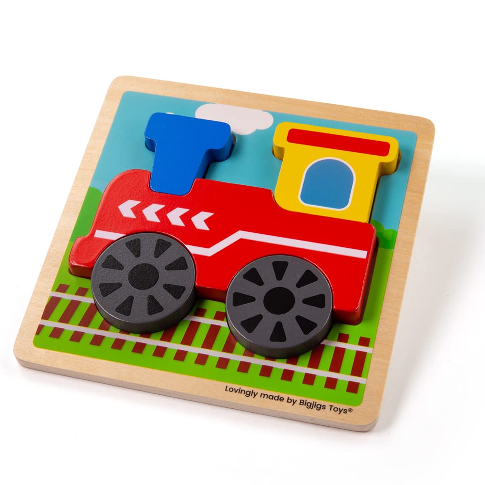 Bigjigs Toys, Chunky Lift-Out Puzzle - Train, Wooden Toys, Shapes Puzzle, Toddler Puzzles, Jigsaw Puzzle, Jigsaw Puzzle for Kids, Puzzles for 1 2 3 Year Olds, Toddler Toys