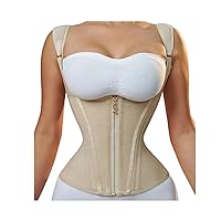 Women's Body Shaper Tank Top with Zip and Breasted Compression Waist Trainer Tummy Control Shapewear (Color : Skin, Size : Small)