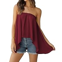 dowerme Women Summer Casual Strapless Tube Tops 2024 Sexy Backless High Low Tanks Shirts Flowy Loose Tunics Beach Blouse