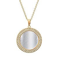 Silver Metal Print Round Diamond Necklace Fashion Pendant Jewelry Gift for Men Women