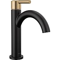 Delta Faucet Nicoli Matte Black Bathroom Faucet, Black/ Gold Single Hole Bathroom Sink Faucet, Single Handle Bathroom Faucet, Pop-Up Drain Assembly, Matte Black/ Champagne Bronze 15749LF-GZ