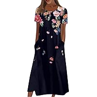 Easter Party Novelty Dresses Womens Mid Length Short Sleeve Crewneck Cotton Tunic Dress for Women Fit Printed Black XL
