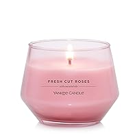 Yankee Candle Studio Medium Candle, Fresh Cut Roses, Pink Candle, 10 oz: Long-Lasting, Essential-Oil Scented Soy Wax Blend Candle | 40-65 Hours of Burning Time, 10 oz, Home Décor