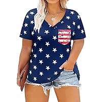 RITERA Plus Size Womens Stars Flag Print Tops Short Sleeve V Neck Tee T Shirt Summer Tunicblue Star 5XL