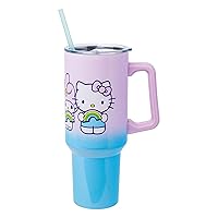 Silver Buffalo Sanrio Hello Kitty and Friends Featuring My Melody, Kuromi, and Pompompurin Rainbow Ombre Stainless Steel Tumbler with Handle and Straw, Fits in Standard Cup Holder, 40 Ounces