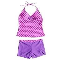 Two Pieces Kids Girls Halter Polka Dots Tankini Swimsuit Set Bikini Tops with Swim Shorts Set Swimwear