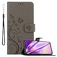 Book Case Compatible with Oppo FIND X3 LITE in Floral Grey - Cover in Flower Design with Magnetic Closure, Stand Function and 3 Card Slots - Wallet Etui Pouch PU Flip