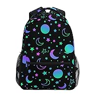 ALAZA Neon Rainbow Sun Moon Stars Backpack Purse with Multiple Pockets Name Card Personalized Travel Laptop School Book Bag, Size M/16.9 in