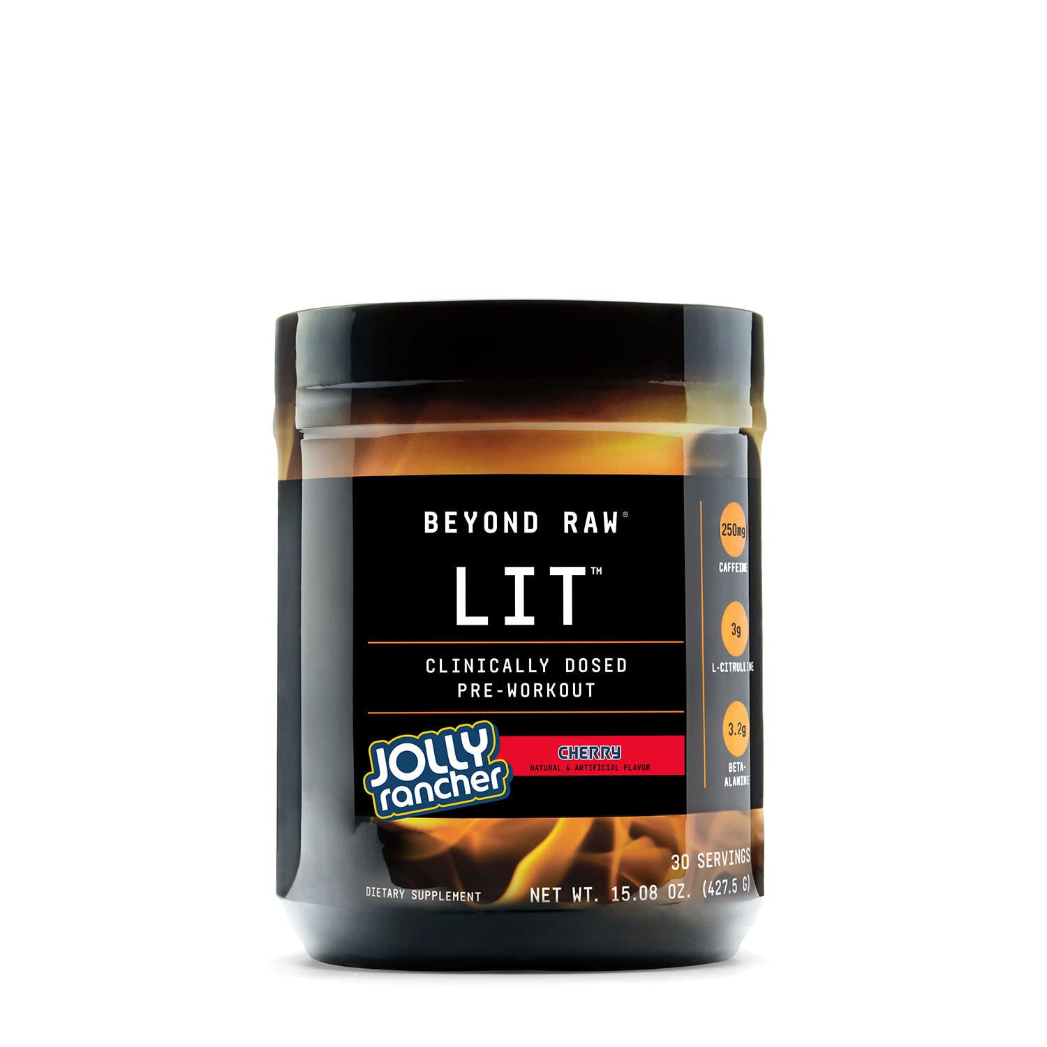 BEYOND RAW LIT | Clinically Dosed Pre-Workout Powder | Contains Caffeine, L-Citruline, and Beta-Alanine, Nitric Oxide and Preworkout Supplement | Jolly Rancher Cherry | 30 Servings