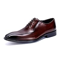 Men's Plain Toe Oxfords Comfortable Shoes Dress Lace-up Genuine Leather Classic Formal